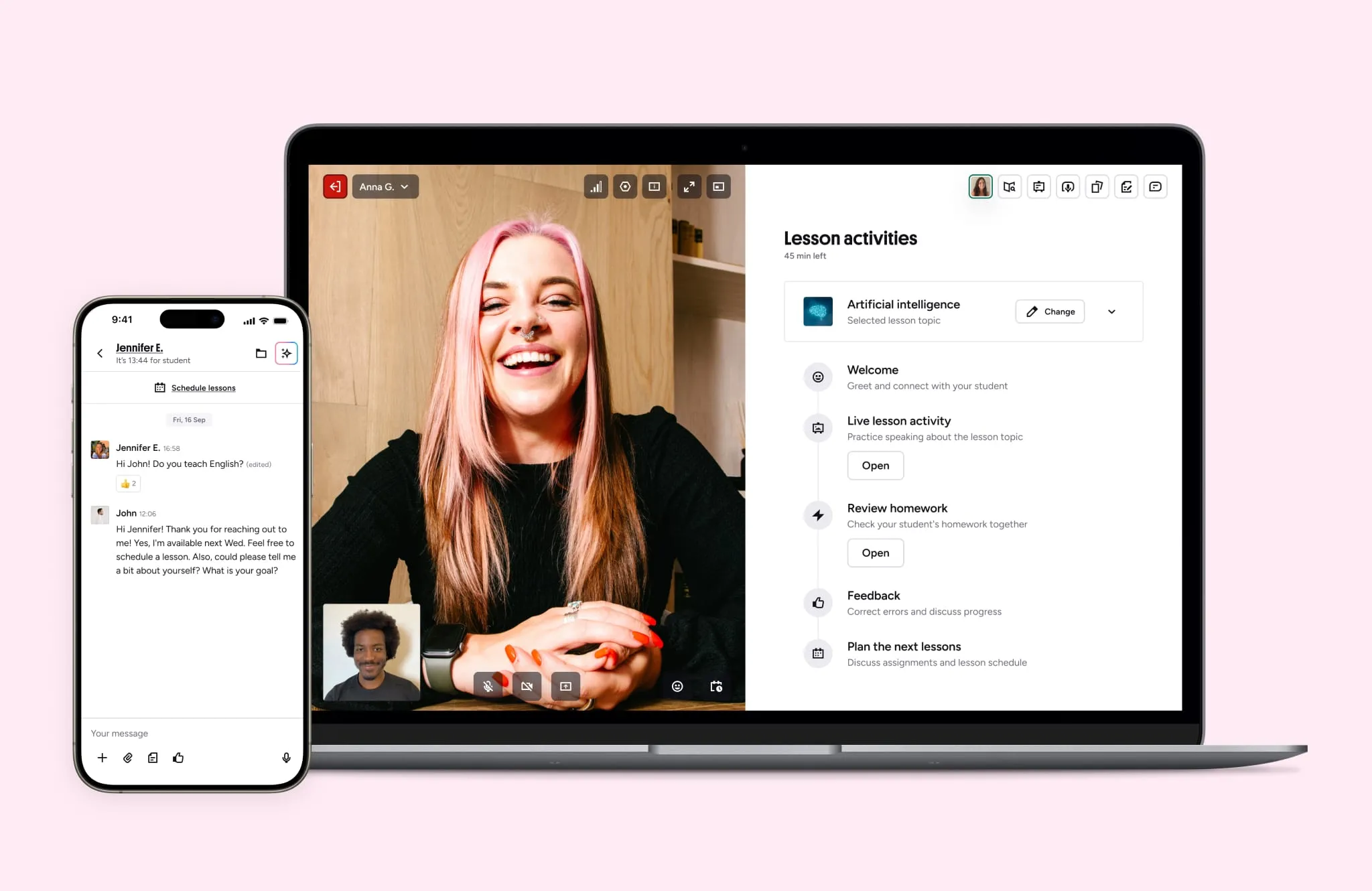 Preply chat and classroom